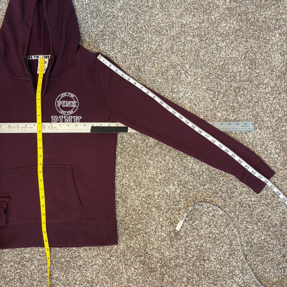 Y2K Vintage Victoria’s Secret PINK Hoodie Burgundy Quarter Zip Pullover M Logo - Picture 9 of 10